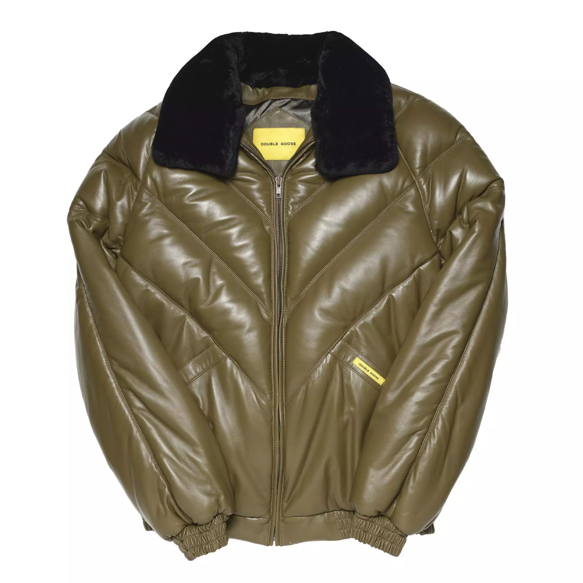 Leather bubble store goose jacket